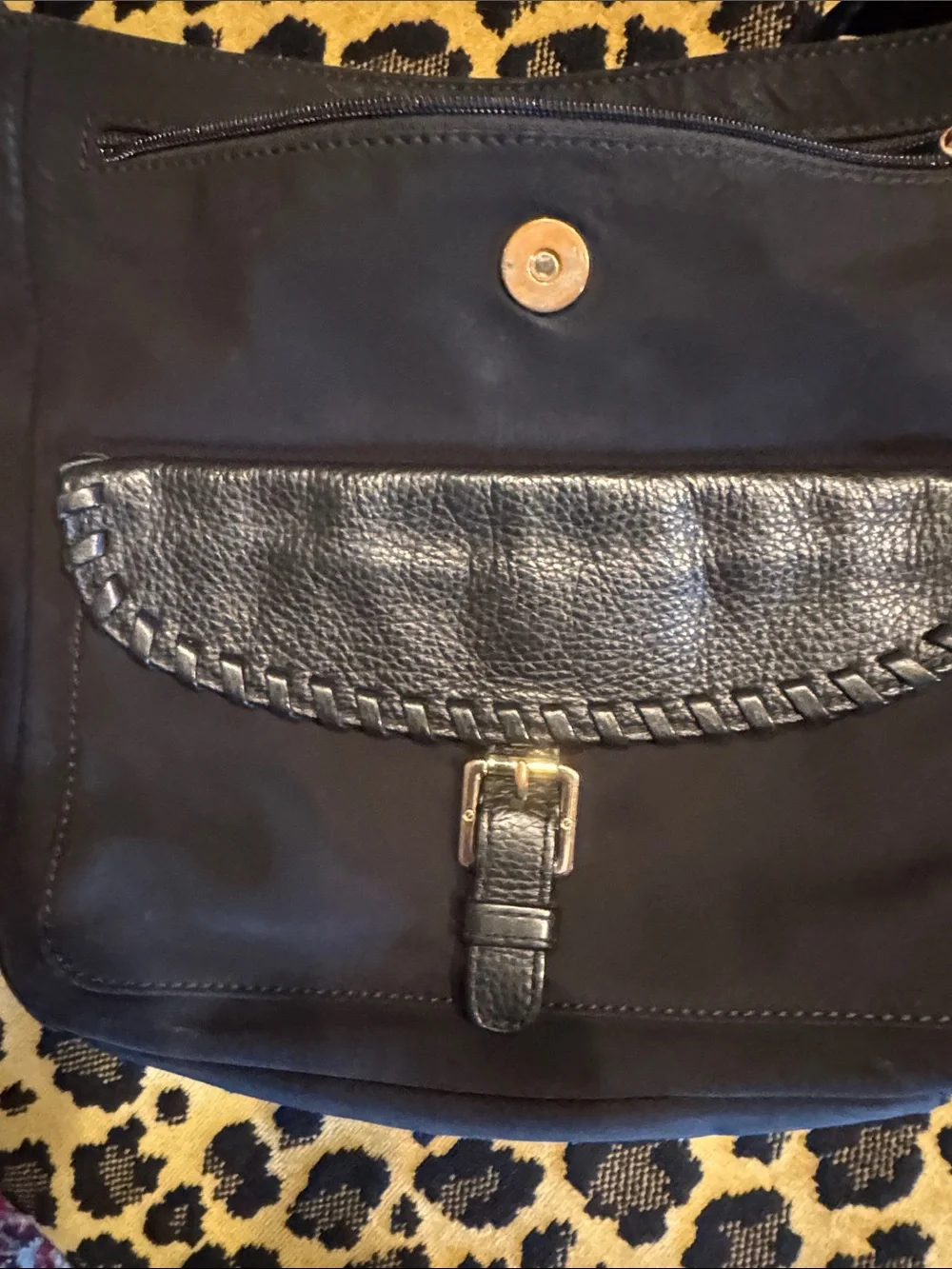 Tory Burch Black Leather-Trim Messenger Bag
